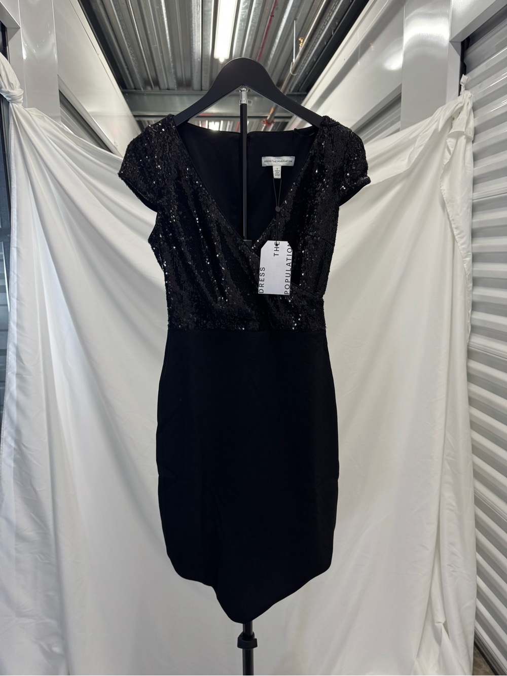 Dress the Population Black Sequin Wrap-Front Mini Dress